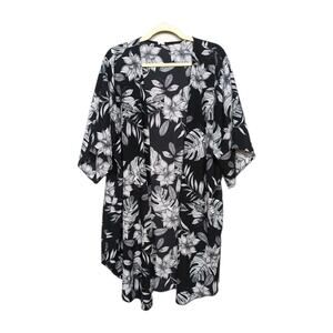 PINKBLUSH Black White Floral Print Open Front Kimono Women's Maternity XL/XXL
